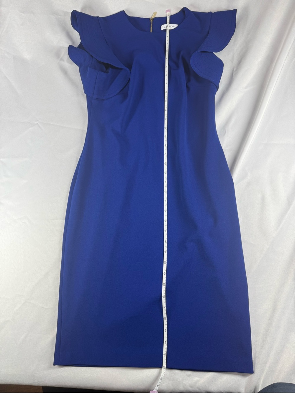 Calvin Klein Royal Blue Ruffle Sleeve Midi Sheath Dress - Picture 7 of 9